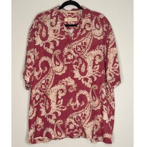 Tommy Bahama Men's Red 100% Silk Paisley Button Down Shirt Sz XL